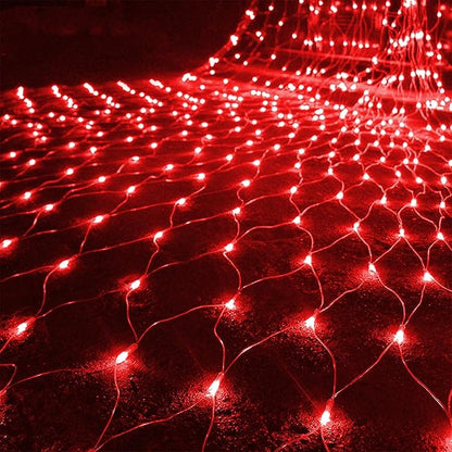 WATERGLIDE Outdoor Christmas Net Lights, 12FT x 5FT 360 LED Mesh String Light with 8 Lighting Mode, Connectable Waterproof Lights for Garden Tree Bushes, Valentines Wedding Party Decorations, Red