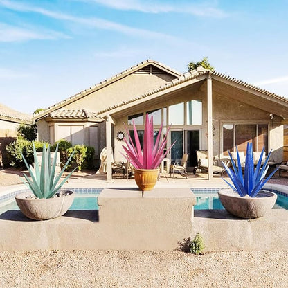 Large Tequila Rustic Sculpture, Rustic Metal Agave Plants for Outdoor Patio Yard, Home Decor Hand Painted Metal Agave Garden Yard Statue, Outdoor Lawn Ornaments Yard Stakes (Sky Blue - M)