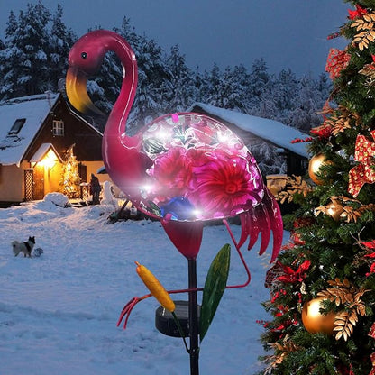 Solar Garden Lights, Glass & Metal Flamingo Solar Garden Decor Solar Pathway Lights Solar Garden Stakes Decorative Yard Art Yard Decor Waterproof for Patio Lawn Courtyard