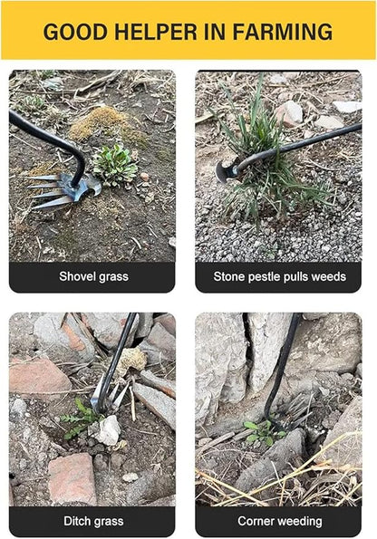 Amposei Weeding Artifact Uprooting Weeding Tool, Multifunctional Weeder, Hand Weeder Tool, Stand Up Weed Puller Tool with Handle for Garden Yard Farm Weed Removal (11 Teeth-Weed Tool)