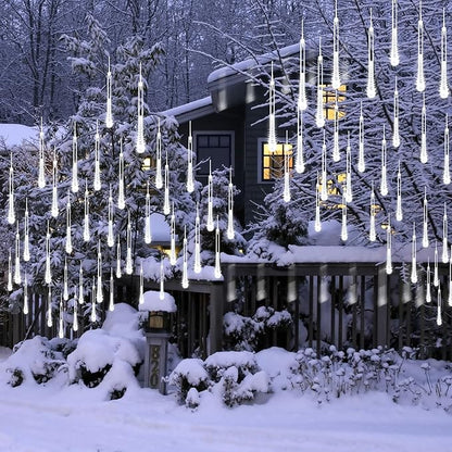2-Pack Christmas Decorations Lights Outdoor, Total 384LED Meteor Shower Lights Rain Drop Light 30cm 16 Tubes Indoor Outdoor Snow Cascading String Light for Xmas Tree Roof Party Garden (Cool White)