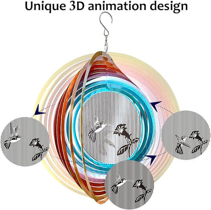 3D Animations Hummingbird Wind Spinner for Yard and Garden,12In Metal Wind Spinners Hummingbird Gift for Women Mom Grandma Wife,Outdoor Garden Decor Hanging Kinetic Yard Art Wind Sculpture