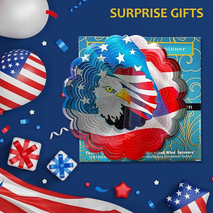 Wind Spinner - American Flag Eagle Wind Spinners, Hanging Wind Sculptures, 12in 3D Metal Birds Wind Catcher, Outdoor Garden Decor Yard Art Patriotic Decoration Eagle Gifts for Men Women