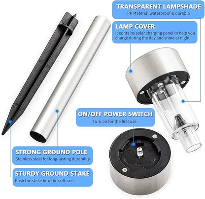GIGALUMI Solar Pathway Lights 20 Pack, Stainless Steel IP44 Waterproof Auto On/Off Outdoor LED Solar Landscape Lights for Garden, Yard, Patio, Path and Walkway. (Cold White)