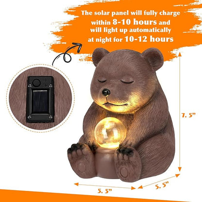 Solar Bear Statue for Outdoor, Garden Decor with Strong Lighting for Yard Art Lawn Ornaments Porch Patio Balcony Home House - Holiday Gifts for Family and Friends
