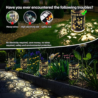 Solar Lanterns Outdoor Waterproof Butterfly Metal Garden Lights, Hanging Decor for Patio, Yard, Fence, Porch, Pathway, Gifts for Women, Mom, Grandma, Unique Mother’s Day