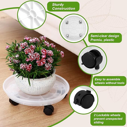 4 Packs Plant Caddy with Wheels 11.8" Plastic Rolling Plant Stands Heavy-duty Plant Dolly with Casters Indoor Outdoor Wheeled Plant Roller Base Large Planter Saucers Plant Mover