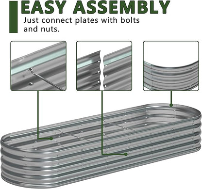 9x3x1.3 Oval Galvanized Raised Garden Bed,Outdoor Planter Box Metal Patio Kit Planting Bed for Vegetables Flowers and Succulents