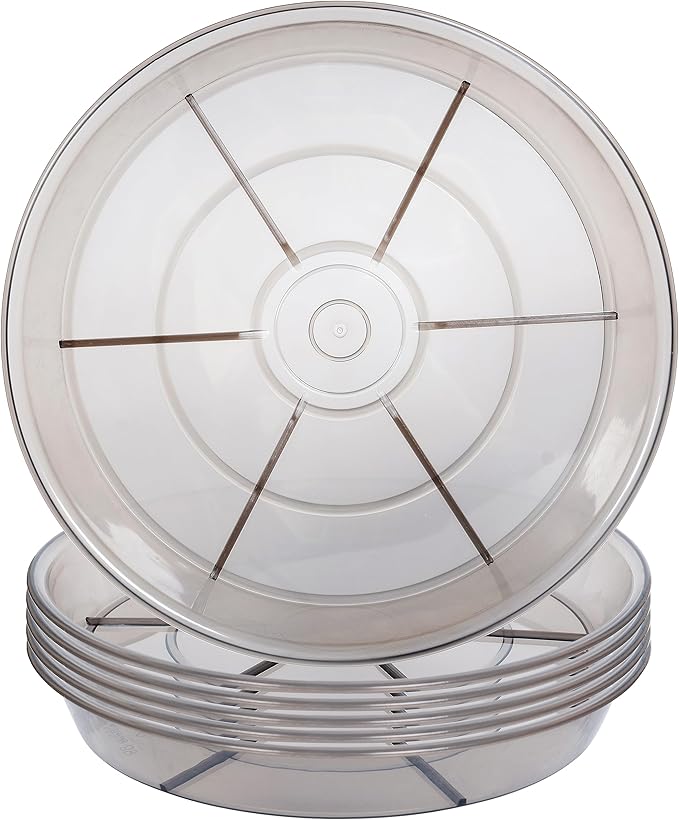 6 Pack Plant Saucer Drip Tray, 4 5 6 8 9 10 12 14 16 18 inch, Heavy Sturdy Plastic Planter Flower Pot Saucers for Indoor Outdoor Garden, Plant Water Drip Trays for pots Base (6", Grey)
