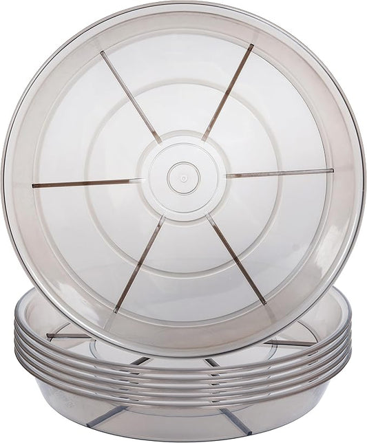 6 Pack Plant Saucer Drip Tray, 4 5 6 8 9 10 12 14 16 18 inch, Heavy Sturdy Plastic Planter Flower Pot Saucers for Indoor Outdoor Garden, Plant Water Drip Trays for pots Base (6", Grey)