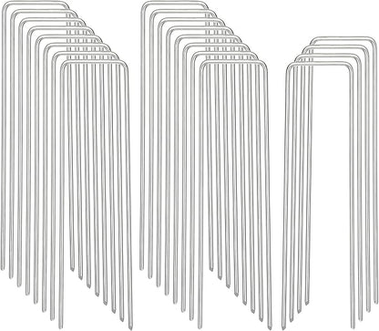 Landscape Staples, Galvanized Garden Stakes, U-Shaped Garden Staples, 20 Pcs 6 Inch 11 Gauge Plant Cover Stakes, Anti-Rust Ground Sod Pins Yard Stakes for Weed Barrier Fabric Irrigation Tubing