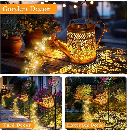 Solar Powered Butterfly Watering Can Lights Waterproof Outdoor Garden Decor with Shepherd Hook Hanging Patio Lights for Yard, Porch, Backyard Perfect Gardening & Birthday Gift for Women, Mom, Grandma