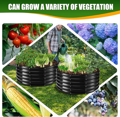 17" Tall Elevated Round Metal Rised Garden Bed- 3.3'x3.3' in Size and 0.8MM Thick Durable Planter Box for Vegetables Flowers Succulent at Patio/Garden Outdoor (Black, 3.3FT Diameter)