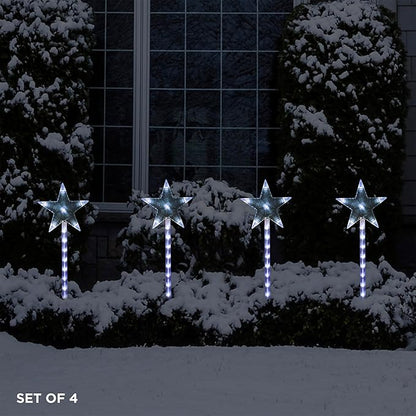 Alpine Corporation Holiday Décor Shooting Star Garden Stake with LED Lights, 4-Pack, Christmas Decoration