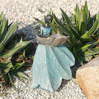 DiliComing Fairy Garden Statue Bird Feeder - 12 Inch Fairy Statue for Home Decoration, Resin Outdoor Statues for Garden Decoration, Best Bird Feeder Garden Gift for Women 12 x 7.5 x 5 Inch