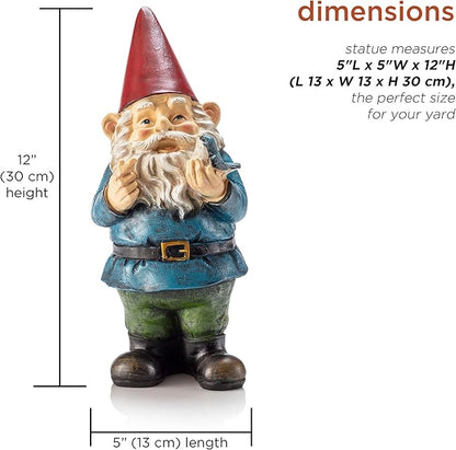 Alpine Corporation 12" Tall Outdoor Garden Gnome with Bird Yard Statue Decoration, Multicolor