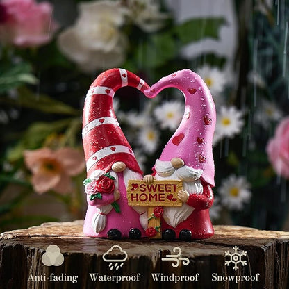 TERESA'S COLLECTIONS Garden Gnomes Outdoor Decor, Resin Heart-Shaped Pink Cute Gnome Couple Valentine Decorations for Home, Garden Decor Love Valentine Gifts for Women, 6.3"