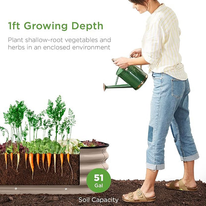 Best Choice Products 4x2x1ft Outdoor Metal Raised Garden Bed, Oval Deep Root Planter Box for Vegetables, Flowers, Herbs, and Succulents w/ 51 Gallon Capacity, Rubber Edge Guard - Taupe