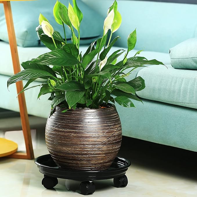 4 Packs Plant Caddy with Wheels 11.8" Plastic Rolling Plant Stands Heavy-duty Plant Dolly with Casters Indoor Outdoor Wheeled Plant Roller Base Large Planter Saucers Plant Mover, Black