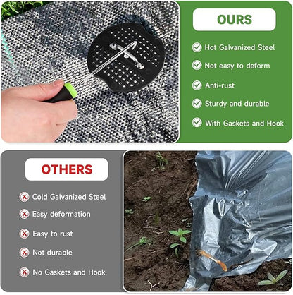 Landscape Staples Set,6 Inch 11 Gauge 200pcs Galvanized Garden Stakes and 200pcs Gaskets +1Pick Hook,U-Shaped Tent Stakes Landscaping Fabric SOD Pins for Weed Fabric Barrier,Groud Cover,Fence