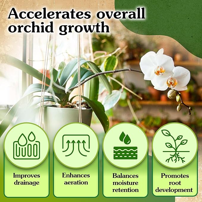 Orchid Potting Mix for Repotting - Pine Bark Mulch, Perlite Stone & Coco Fiber Natural Ingredients - Orchid Bark Potting Mix, Orchid Repotting Kit Drainage Indoor Potting Medium 2QT (4 Quarts)