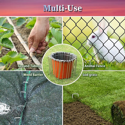 Gtongoko 200 Pack Galvanized Landscape Staples Garden Stakes Plant Cover Stakes 6 Inch 11 Gauge SOD Staples Fence Stakes Ground Stakes for Landscaping Securing Weed Barrier Fabric