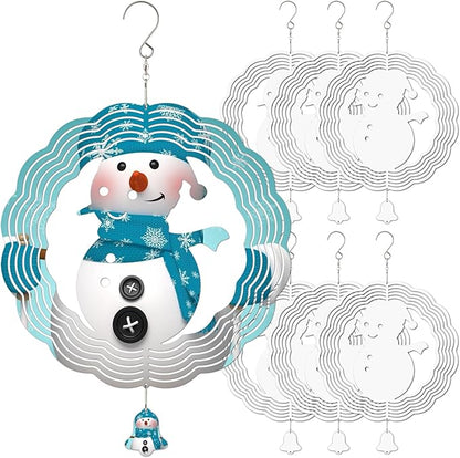 Sublimation Wind Spinner Blanks, 10 Inch 3D Aluminum Metal Hanging Wind Spinner Bulk for Garden Yard Outdoor, Window Porch Decoration for Heat Press Transfer DIY (20. snowman-6pcs)