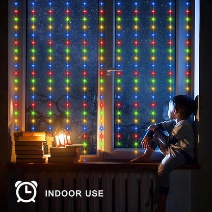 echosari Solar Curtain Lights 7.9ft x 6ft 144 LED Outdoor Curtain Lights Waterproof with Timer 8 Modes for Christmas Garden Patio Fence Wedding Wall Window Gazebo Decor - Multicolor