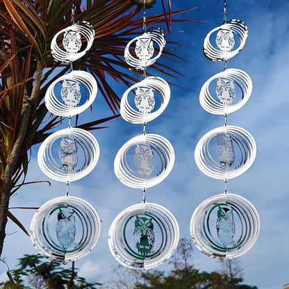 12 Discs Owl Bird Scare Discs Set-Highly Reflective Double-Sided Bird Reflectors,Extra Sparkly Owl Wind Spinner Outdoor Garden Decor, Bird Devices Deterrent to Scare Birds Away from Yard Patio Farm