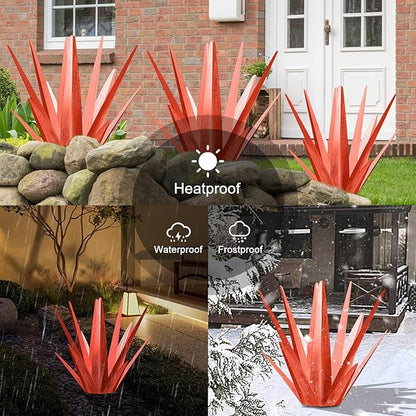 Enlarge Metal Plants Tequila Rustic Sculpture, Outdoor Patio Yard, Home Decor Hand Painted Agave Garden Statue, Outdoor Lawn Ornaments Yard Stakes for Mom Gift (1 RED Large)