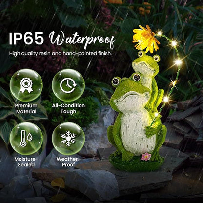 GIGALUMI Solar Garden Decor Flower Umbrella Frog Statues Outdoor, Birthday Gifts for Women, Gifts for Mom Grandma Senior Elder, Elephant Ornament for Balcony, Garden, Patio, Yard, Lawn