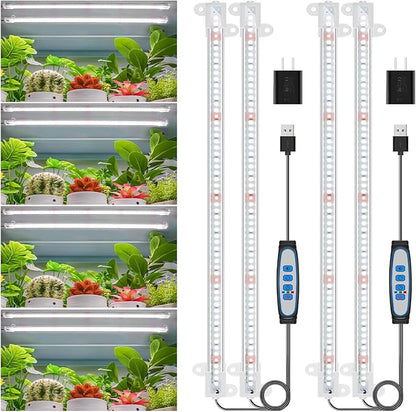 Wiaxulay LED Plant Grow Light Strips, 6000K Full Spectrum Grow Lights for Indoor Plants, Sunlike Growing Lamp with 6/12/16H Timer, 5 Dimmable Levels for Hydroponics Succulent, Plant Shelf, 2 Pack