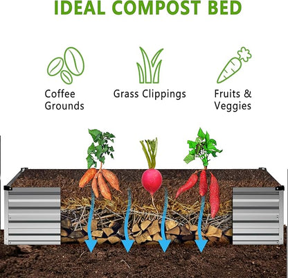 12x2x1FT Galvanized Raised Garden Bed Kit,Vegetable Boxes-Rectangle Metal Flower Box,Large Planter Raised Beds Outdoor Garden for Planting,Fruit,Herb-Sliver