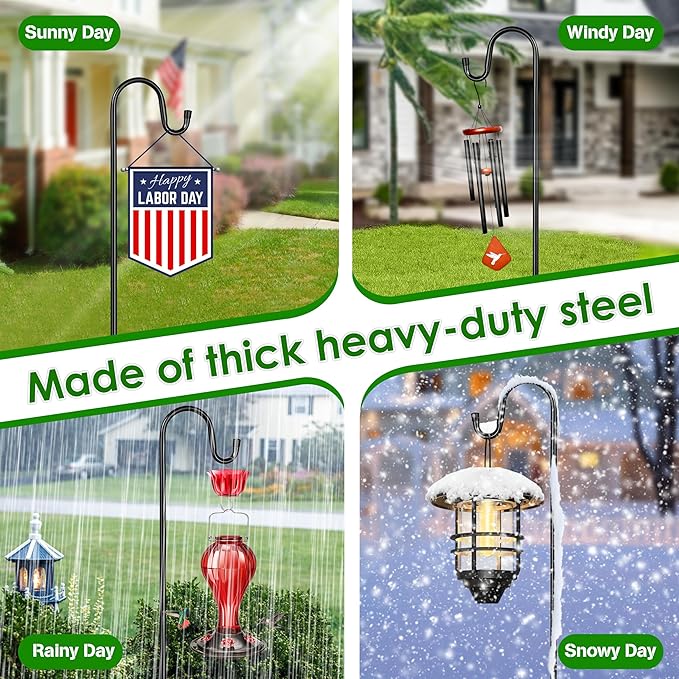 XDW-GIFTS Bird Feeder Pole for Outdoor, 45 Inch Shepherds Hooks Heavy Duty Garden Pole for Hanging Plant Basket, Solar Light Lanterns, Garden Plant Hanger Stands with 5 Base Prongs