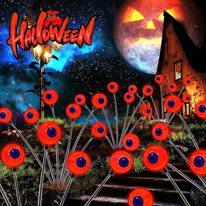Halloween Decorations Outdoor, 2 Pack Solar Swaying Eyeball Lights, Swaying by Wind, Solar Pathway Lights, Halloween Decor with 2 Lighting Modes, Halloween Stake Lights for Garden Yard(Red)