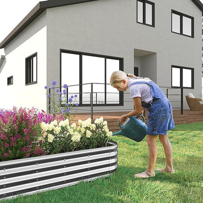 9x3x1.3 Oval Galvanized Raised Garden Bed,Outdoor Planter Box Metal Patio Kit Planting Bed for Vegetables Flowers and Succulents