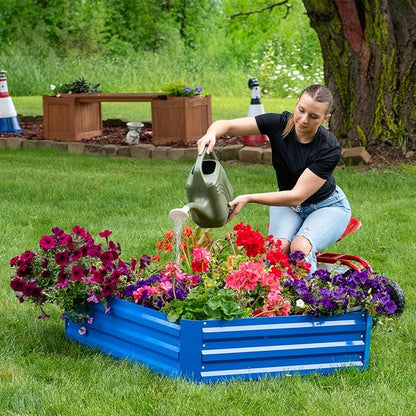 Sunnydaze Galvanized Raised Garden Bed - Metal Raised Bed for Gardening - Outdoor Planter Box for Flowers, Plants, and Vegetables - Blue - 48" W x 36" D x 12" H Rectangle