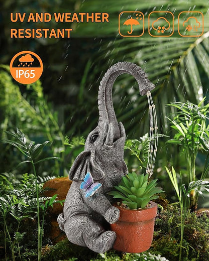 iStatue Solar Elephant Figurine with Succulent Plant Pot - 11'' Hand-Painted Lifelike Resin Lawn Ornaments Statue for Yard Art Garden Decor Gifts (Elephant)