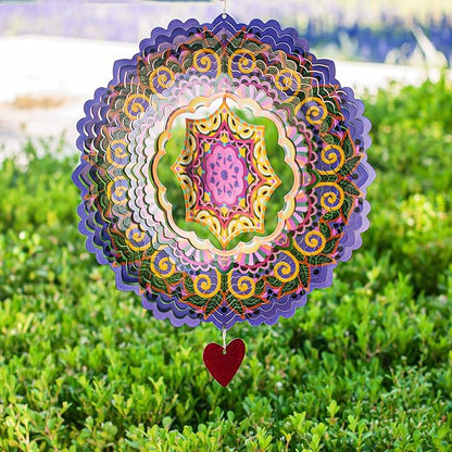 SteadyDoggie 12-Inch 3D Wind Spinners Outdoor - Mandala Purplerain Windmill Yard Decorations - Stainless Steel Laser Cut Ornament - Kinetic Garden Decor for Outside