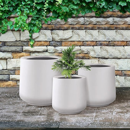 Kante 15.3"+11.6"+8.2" Dia Round Concrete Planter, Large Outdoor Indoor Planter Pots Containers with Drainage Holes and Rubber Plug for Home Garden Patio, Pure White