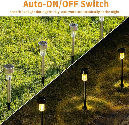 GIGALUMI Solar Pathway Lights 20 Pack, Stainless Steel IP44 Waterproof Auto On/Off Outdoor LED Solar Landscape Lights for Garden, Yard, Patio, Path and Walkway. (Warm White)
