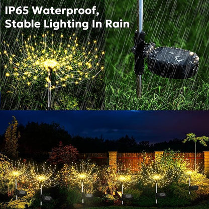 Solar Garden Lights Outdoor Waterproof 200 LED Fireworks Lights Solar Powered Sparkles Landscape Fairy Light Outside Decorations Light for Yard Patio Pathway Lawn Party Walkway Decor, 6 Pack
