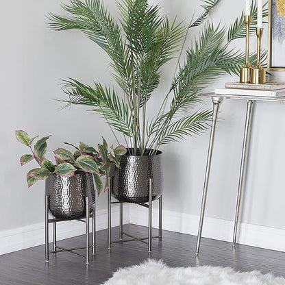 CosmoLiving by Cosmopolitan Metal Indoor Outdoor Planter Large Planter Pot with Removable Stand, Set of 2 Planters 19", 17"H, Black