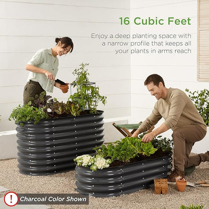 Best Choice Products 4x2x2ft Outdoor Metal Raised Garden Bed, Oval Deep Root Planter Box for Vegetables, Flowers, Herbs, and Succulents w/ 101 Gallon Capacity, Rubber Edge Guard - Taupe