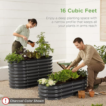 Best Choice Products 4x2x2ft Outdoor Metal Raised Garden Bed, Oval Deep Root Planter Box for Vegetables, Flowers, Herbs, and Succulents w/ 101 Gallon Capacity, Rubber Edge Guard - Beige