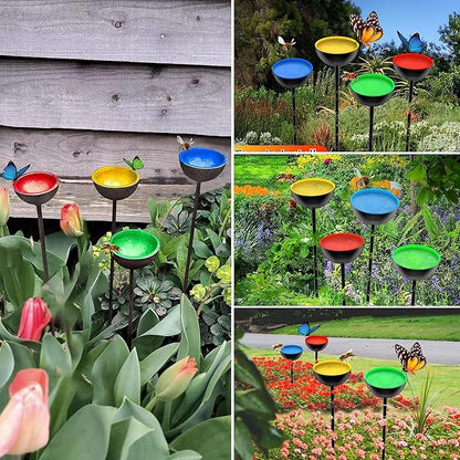 HLMOptimo 2 Packs/4 Packs Bee Watering Stations, Bee Cups for Garden, Bee Butterfly Water Station Bee Waterer, Metal Garden Stakes for Outdoor Garden Courtyard Decor (Yellow Blue Red and Green)