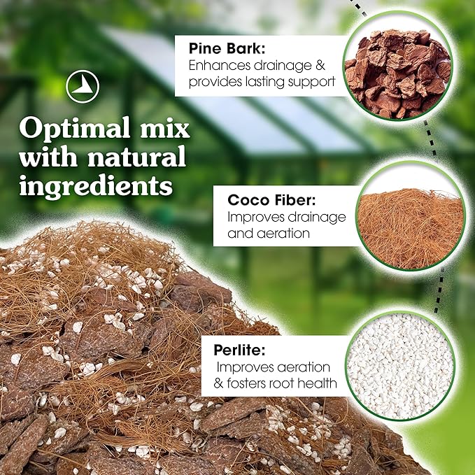 Orchid Potting Mix for Repotting - Pine Bark Mulch, Perlite Stone & Coco Fiber Natural Ingredients - Orchid Bark Potting Mix, Orchid Repotting Kit Drainage Indoor Potting Medium 2QT (4 Quarts)