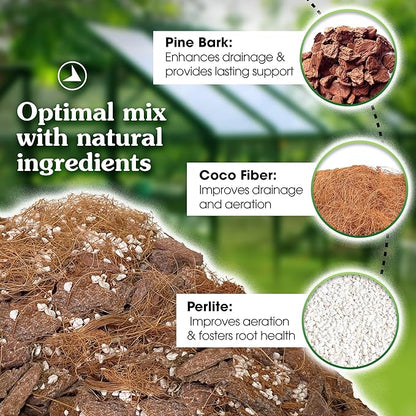 Orchid Potting Mix for Repotting - Pine Bark Mulch, Perlite Stone & Coco Fiber Natural Ingredients - Orchid Bark Potting Mix, Orchid Repotting Kit Drainage Indoor Potting Medium 2QT (8 Quarts)