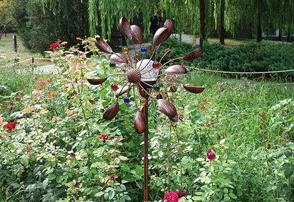 SteadyDoggie 75-Inch Wind Spinners Jewel Cup - Solar-Powered with Multi-Color LED Glass Ball - Metal Kinetic Windmill for Dual Wind Direction - Easy to Assemble Garden and Outdoor Yard Decorations