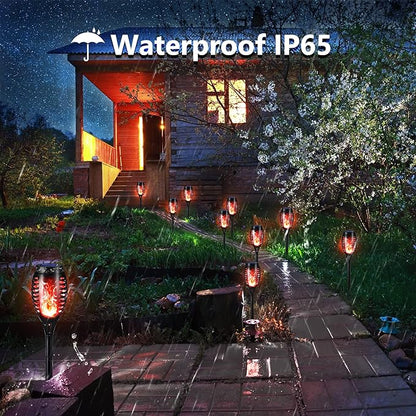 Toodour Solar Torch Flame Lights, 6 Pack Solar Lights Outdoor with Flickering Flame, Waterproof Solar Pathway Lights Landscape Decoration Lighting for Garden, Lawn, Yard, Outdoor Decor - Red